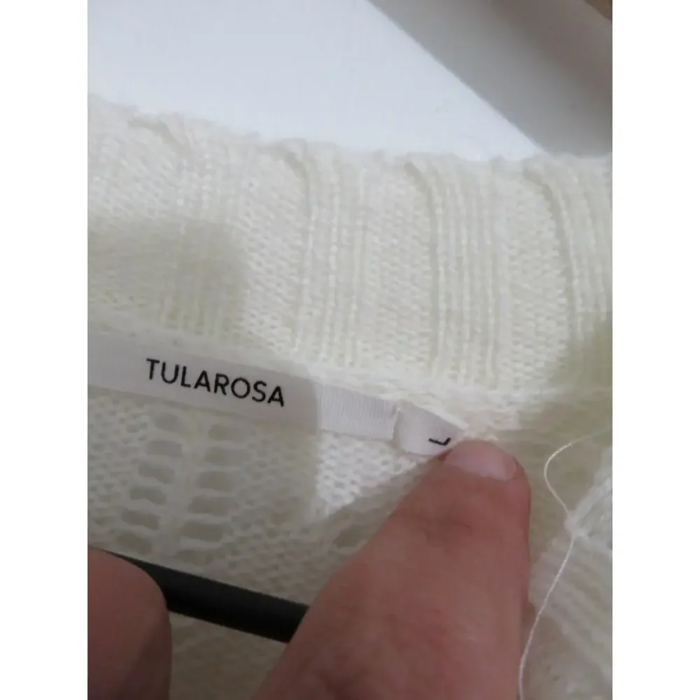 Tularosa Sz L Cream Manny Ruffle Sweater Wool Blend Pointelle Knit Long Sleeve